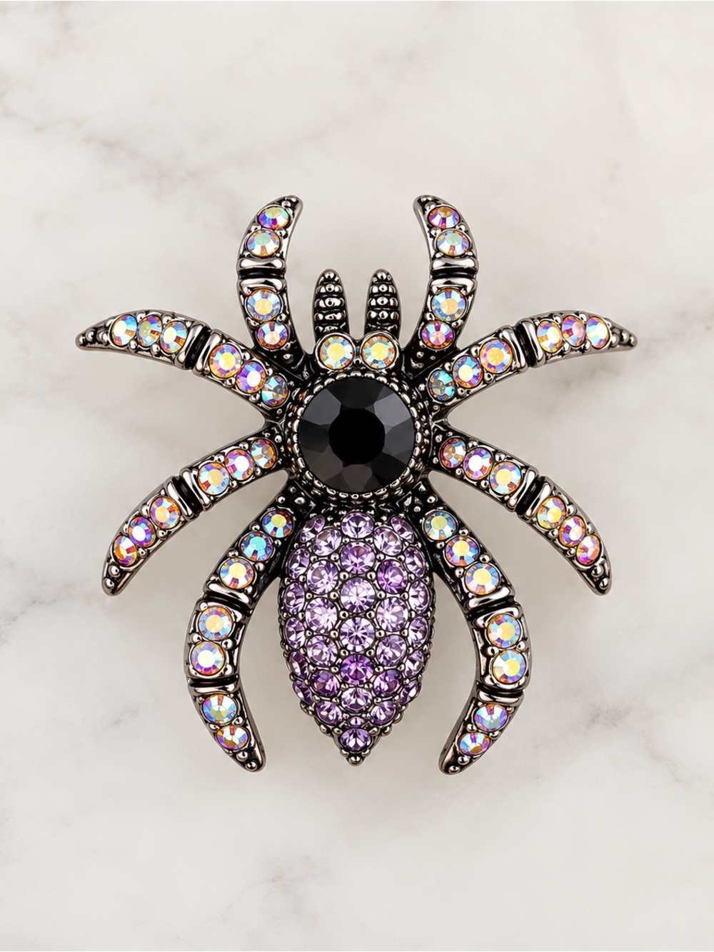 Crystal Spider Brooch - Purple & Iridescent Accent